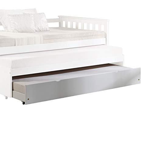 Acme Wood Twin Size Trundle with Caster Wheels 77" L x 41" W x 10" H Trundle Bed or Storage Drawer & 12 Slats Support, White Finish