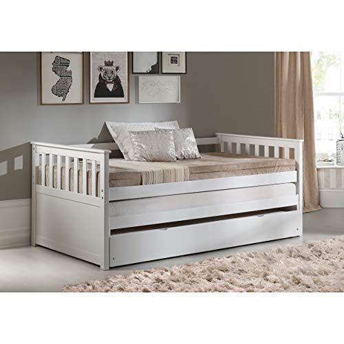 Acme Wood Twin Size Trundle with Caster Wheels 77" L x 41" W x 10" H Trundle Bed or Storage Drawer & 12 Slats Support, White Finish