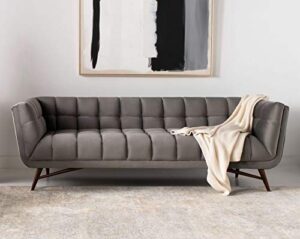 safavieh couture home onyx modern dark blue velvet and walnut tufted sofa