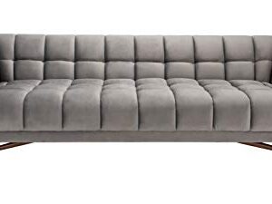 Safavieh Couture Home Onyx Modern Dark Blue Velvet and Walnut Tufted Sofa