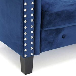 Furinno Bastia Vintage Modern Chesterfield Button Tufted 3-Seater Sofa Couch for Living Room, Navy Velvet