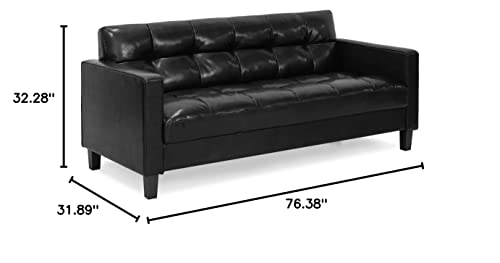 Furinno Brive Contemporary Tufted Faux Leather 3-Seater Sofa Couch for Living Room, Black Faux Leather