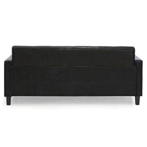 Furinno Brive Contemporary Tufted Faux Leather 3-Seater Sofa Couch for Living Room, Black Faux Leather