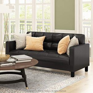 Furinno Brive Contemporary Tufted Faux Leather 3-Seater Sofa Couch for Living Room, Black Faux Leather