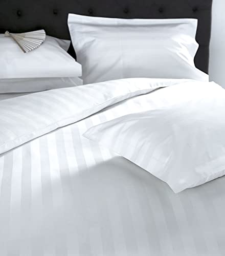 CUSTOMER DELIGHT Luxury 100% Egyptian Cotton Sheets 1000 Thread Count 4 Piece Extra Deep Pocket Bed Sheet Set Sateen Stripe (King, White)