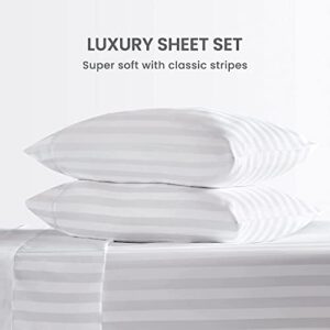 CUSTOMER DELIGHT Luxury 100% Egyptian Cotton Sheets 1000 Thread Count 4 Piece Extra Deep Pocket Bed Sheet Set Sateen Stripe (King, White)