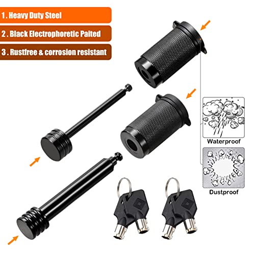 CZC AUTO Hitch Lock Set Dia 5/8 Inch Trailer Hitch Receiver Pin Lock Keyed Alike for Class III IV 2" and 2-1/2" Receiver Dia 1/4 Inch Hitch Coupler Lock with 2-1/2 Inch Span Fit Latch-Type Couplers