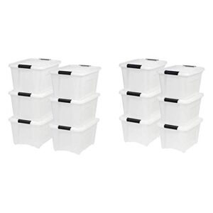 iris usa, inc. tb-28 32 quart stack & pull box, multi-purpose storage bin, 6 pack with inc tb-17 19 quart stack & pull box, multi-purpose storage bin, 6 pack