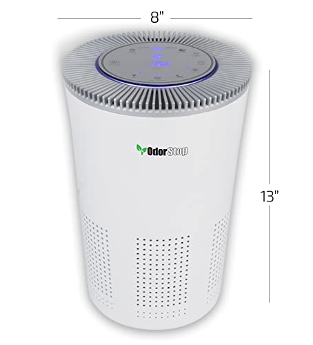 OdorStop HEPA Air Purifier with H13 HEPA Filter, UV Light, Active Carbon, Multi-Speed, Sleep Mode and Timer (Bright White)