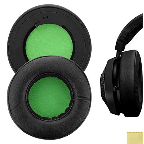 Geekria QuickFit Protein Leather Replacement Ear Pads for Razer Kraken 7.1 Chroma V2 USB Gaming Headset Headphones Earpads, Headset Ear Cushion Repair Parts (Black/Green)