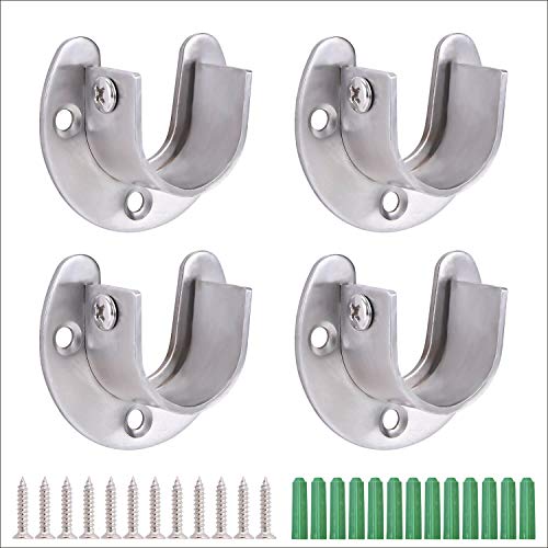 Closet Rod Brackets Heavy Duty Stainless Steel Closet Rod Holder U Shape Socket Bracket End for Shower Rod Holder Closet Rar Bracket Closet Pole Socket 1 inch Curtain Rod Bracket with Screws 2 Sets