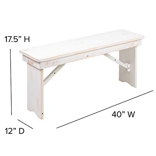 Flash Furniture HERCULES Series 9' x 40" Antique Rustic White Folding Farm Table and Four Bench Set