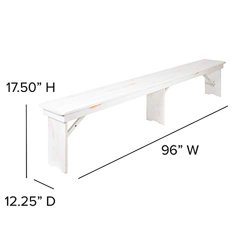 Flash Furniture HERCULES Series 9' x 40" Antique Rustic White Folding Farm Table and Four Bench Set