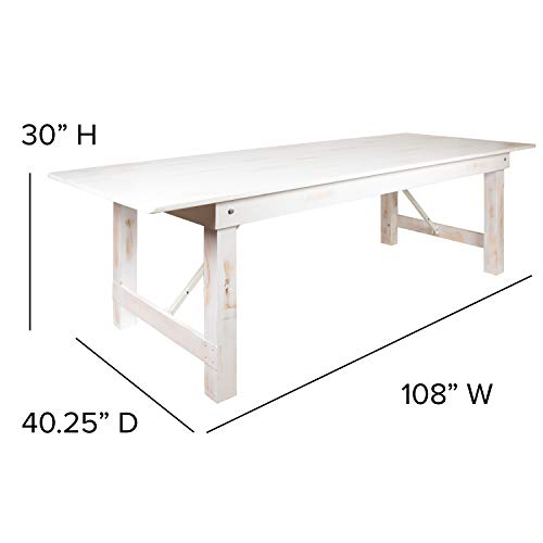 Flash Furniture HERCULES Series 9' x 40" Antique Rustic White Folding Farm Table and Four Bench Set