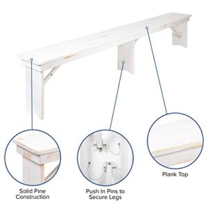 Flash Furniture HERCULES Series 9' x 40" Antique Rustic White Folding Farm Table and Four Bench Set