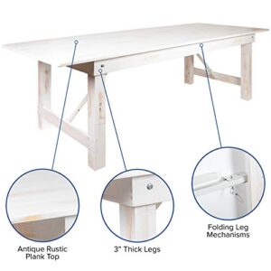 Flash Furniture HERCULES Series 9' x 40" Antique Rustic White Folding Farm Table and Four Bench Set