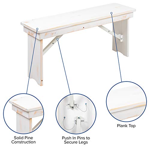 Flash Furniture HERCULES Series 9' x 40" Antique Rustic White Folding Farm Table and Four Bench Set