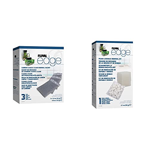 Fluval Edge Aquarium Filter Media Replacement Bundle, Carbon Clean & Clear Renewal Sachets and Foam & BioMax Renewal