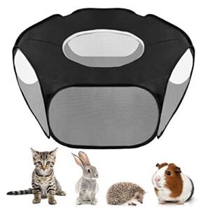 lukovee small animal playpen, 39.3''x15'' foldable pet cage with top cover anti escape, breathable transparent indoor / outdoor use pop up yard fence for kitten, puppy, guinea pig, rabbits, hamster(b)