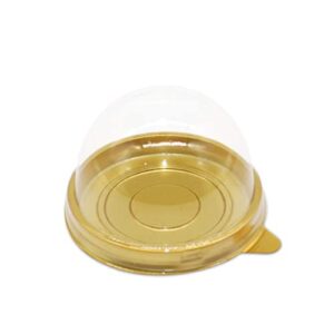 NUOBESTY Individual Cupcake Boxes, 100pcs Golden Tray Round Plastic Transparent Dome Cupcake Boxes Egg-Yolk Puff Food Container Single Mooncake Dome Boxes Baking Packing Box |2.75x2.75x1.96 inch