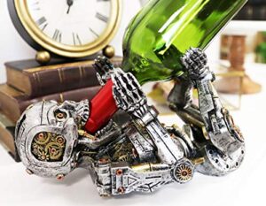 ebros steampunk industrial victorian sci fi cyborg robotic terminator skeleton wine bottle holder figurine with painted gearwork clockwork and mechanical parts party hosting skeletons skulls decor
