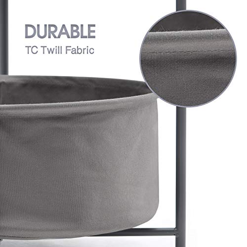 TOOLF End Table, Metal Nightstand, Coffee Round Table, Sofa Side Snack Table with Detachable Tray Top and Fabric Storage Basket, Scandi Style Table for Living Room Bedroom (Dark Grey)