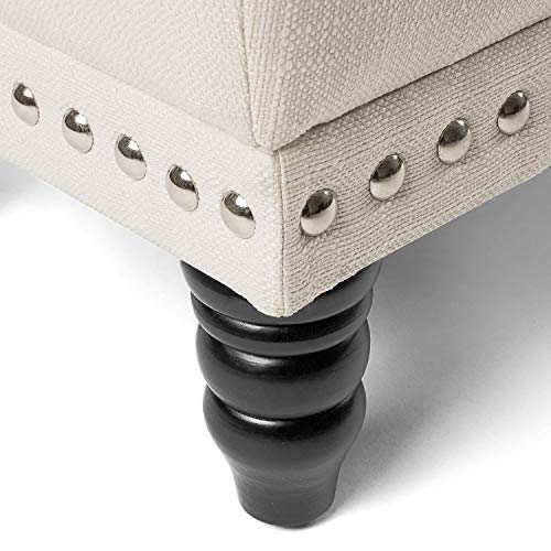 Homebeez Storage Ottoman Bench Tufted Foot Rest Stool with Nailhead Trim (Beige)