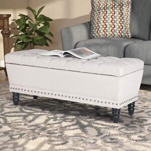 Homebeez Storage Ottoman Bench Tufted Foot Rest Stool with Nailhead Trim (Beige)