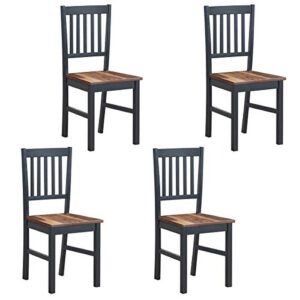 costway set of 4 dining chairs, dining room side chair with slat back, rubber wood legs armless chair with black base and walnut seat ideal for home, kitchen, dining room