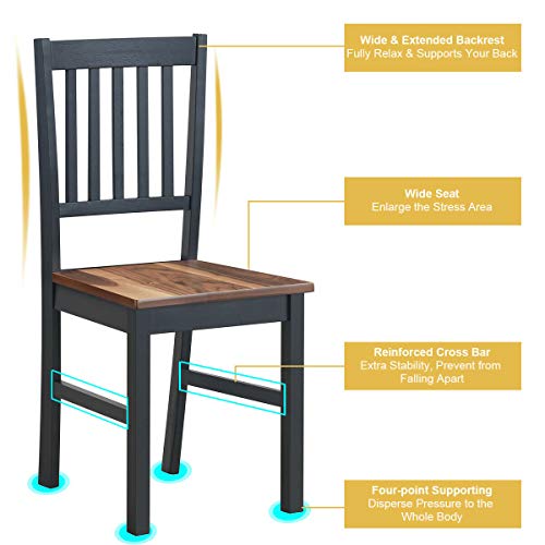 COSTWAY Set of 4 Dining Chairs, Dining Room Side Chair with Slat Back, Rubber Wood Legs Armless Chair with Black Base and Walnut Seat Ideal for Home, Kitchen, Dining Room