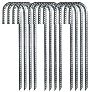 toopify 12 pack rebar stakes, 12" heavy duty j hook galvanized ground anchors, anti rust metal steel tent stakes garden fence stakes, silver