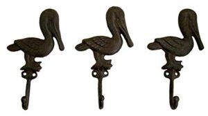 wowser rustic brown cast iron pelican wall hooks, set of 3, 7 1/2 inch