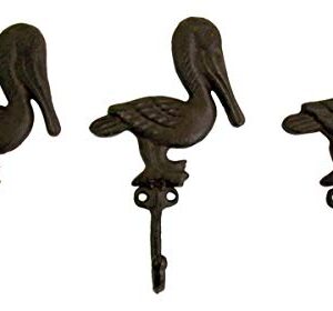 Wowser Rustic Brown Cast Iron Pelican Wall Hooks, Set of 3, 7 1/2 Inch