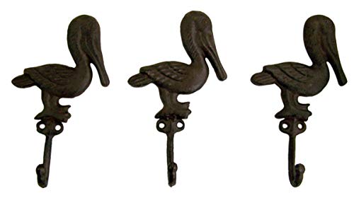 Wowser Rustic Brown Cast Iron Pelican Wall Hooks, Set of 3, 7 1/2 Inch