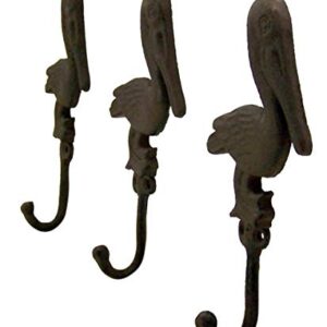 Wowser Rustic Brown Cast Iron Pelican Wall Hooks, Set of 3, 7 1/2 Inch