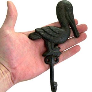 Wowser Rustic Brown Cast Iron Pelican Wall Hooks, Set of 3, 7 1/2 Inch