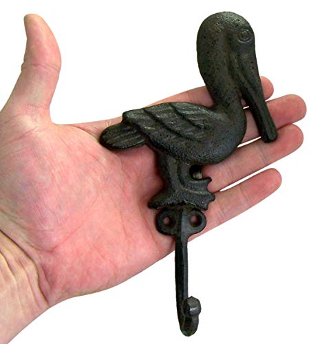 Wowser Rustic Brown Cast Iron Pelican Wall Hooks, Set of 3, 7 1/2 Inch