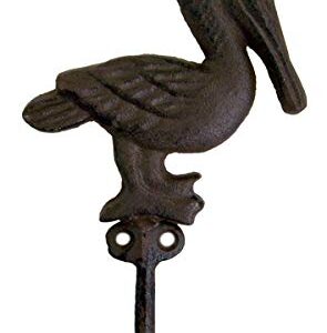 Wowser Rustic Brown Cast Iron Pelican Wall Hooks, Set of 3, 7 1/2 Inch