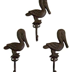 Wowser Rustic Brown Cast Iron Pelican Wall Hooks, Set of 3, 7 1/2 Inch