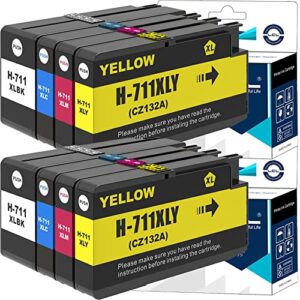 lcl compatible ink cartridge pigment replacement for hp 711xl 711 xl high yield designjet t120 24 t120 610 t520 24 t520 36 t520 610 t520 914 t125 24 (8-pack 2black 2cyan 2magenta 2yellow)