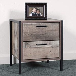 os home and office furniture model two drawer metal frame and legs night stand, rustic reclaimed barnwood laminate