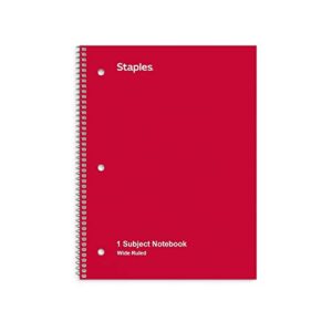 staples 321463 1-subject notebook 8-inch x 10.5-inch wide rule 70 sh. assorted (27497m)