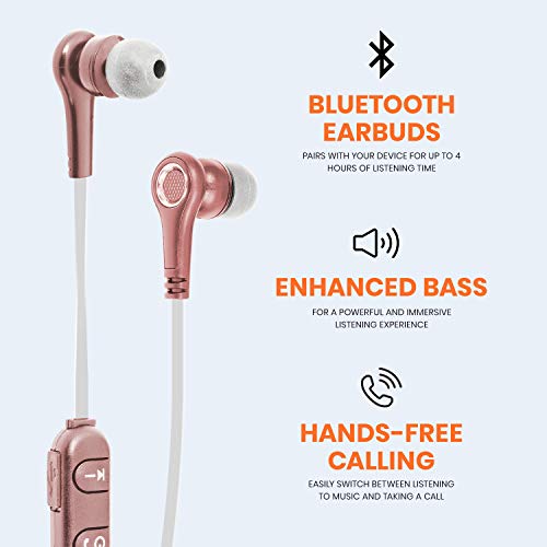 Helix Audioflex Wireless Earbuds, 5.0 Bluetooth Headphones, Enhanced Bass, Built-In Track Controls and Microphone for Hands-Free Calling, Bluetooth Earbuds for Workout, Sports, Running, Gym- Rose Gold