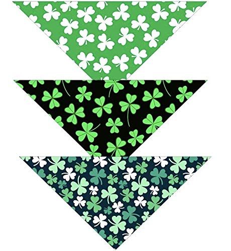 Native Pup St. Patrick's Day Dog Bandanas | 3-Pack | Lucky Shamrock Clover Bandanna| (St. Patrick's, Large)