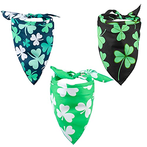 Native Pup St. Patrick's Day Dog Bandanas | 3-Pack | Lucky Shamrock Clover Bandanna| (St. Patrick's, Large)