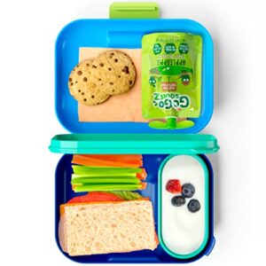 zoku - mini bento box for kids, stackable, lightweight, leakproof, for children, kid friendly latch, easy to clean (bento jr) (blue)