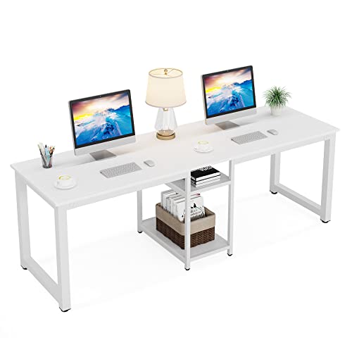 Tribesigns 78 Inches Computer Desk, Extra Large Two Person Office Desk with Shelf, Double Workstation Desk for Home Office(White)