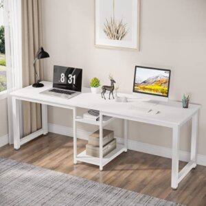 Tribesigns 78 Inches Computer Desk, Extra Large Two Person Office Desk with Shelf, Double Workstation Desk for Home Office(White)