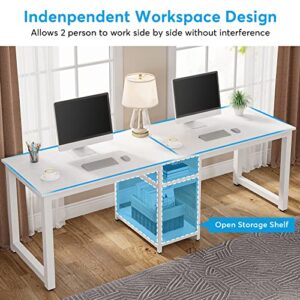 Tribesigns 78 Inches Computer Desk, Extra Large Two Person Office Desk with Shelf, Double Workstation Desk for Home Office(White)