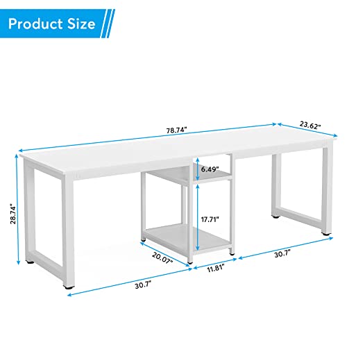 Tribesigns 78 Inches Computer Desk, Extra Large Two Person Office Desk with Shelf, Double Workstation Desk for Home Office(White)